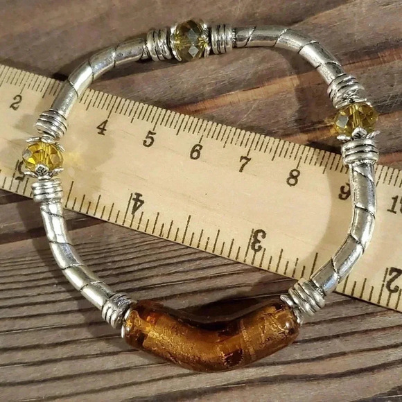 Handcrafted Edgy Silver Amber Champagne Bracelet - Picture 6 of 6